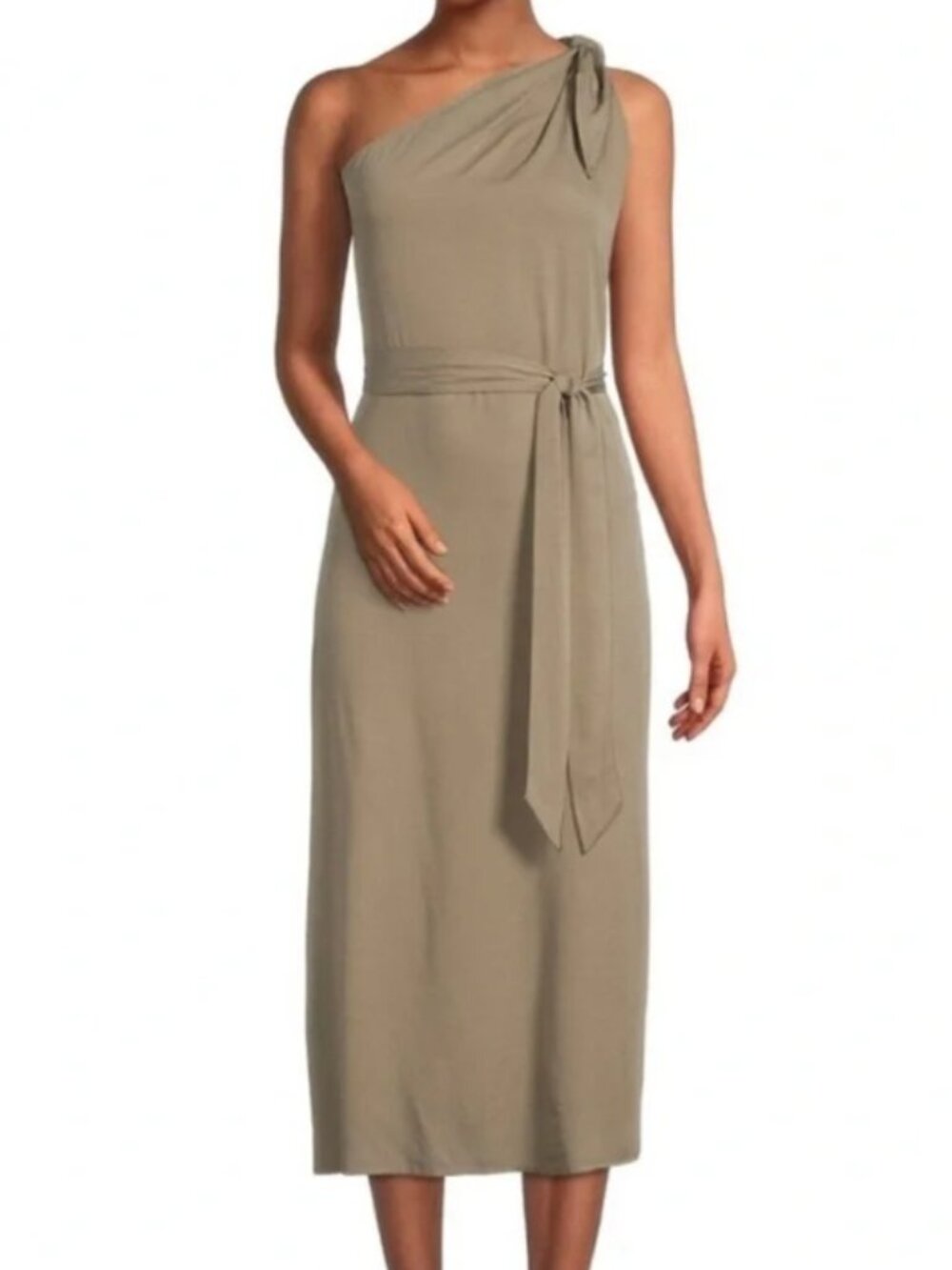 NWT Antonio Melani Weylyn One Shoulder Maxi Dress Womens Olive Belted Evening M